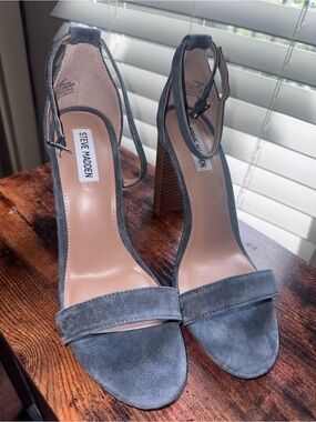 Steve Madden Gray Suede Stacked Block Heel Sandals